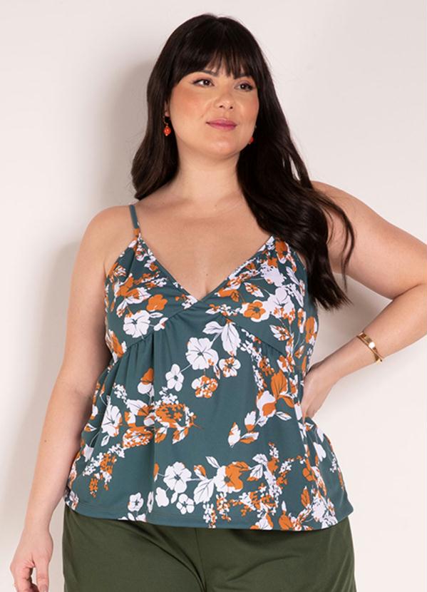 Blusa (Floral Verde) de Al�as Finas Plus Size