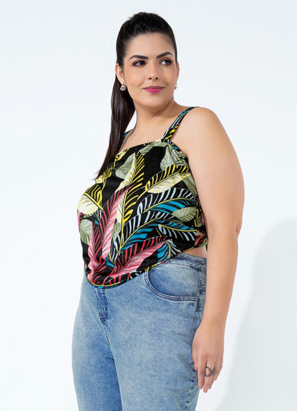 Blusa (Folhagem Preta) com Amarra��o Plus Size