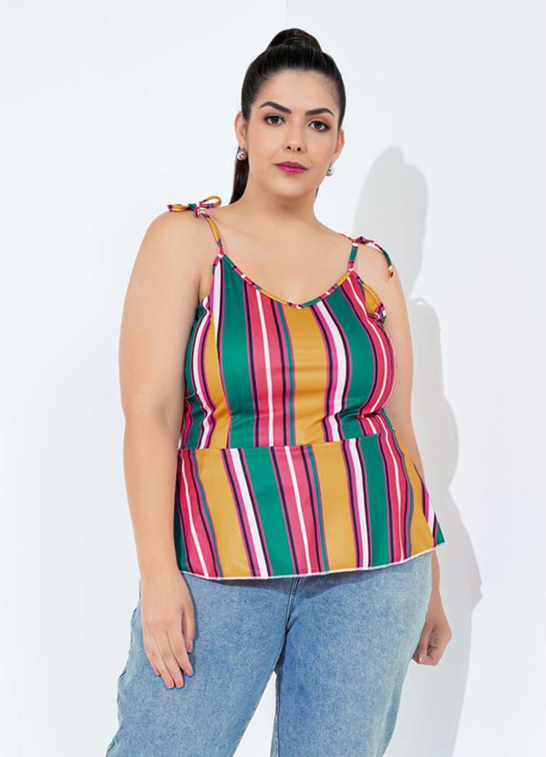 Blusa (Listrada) com Al�as para Amarrar Plus Size