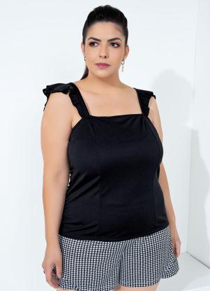 Blusa (Preta) com Babados nas Alças Plus Size Blusa (Preta) com Babados nas Alças Plus Size