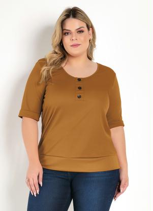 Blusa (Caramelo) com Mangas 3/4 Plus Size