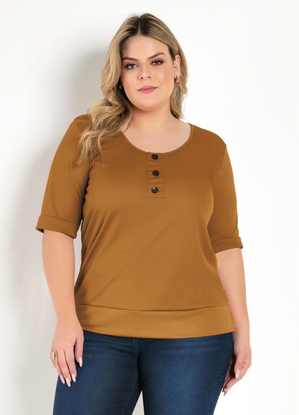 Blusa (Caramelo) com Mangas 3/4 Plus Size