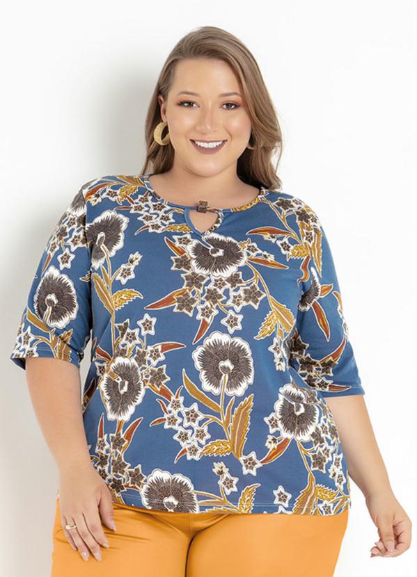 Blusa (Floral) com Detalhe no Decote Plus Size Blusa (Floral) com Detalhe no Decote Plus Size
