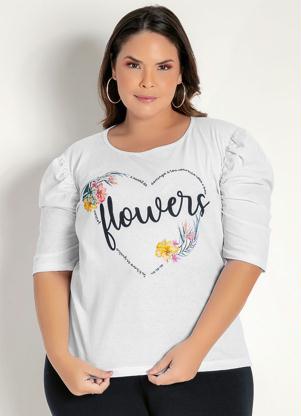 Blusa Mangas 3/4 (Branca) Plus Size