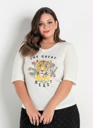 Blusa (Off White) com Estampa na Frente Plus Size Blusa (Off White) com Estampa na Frente Plus Size