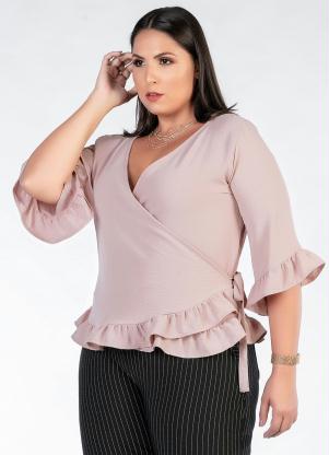 Blusa Plus Size Envelope (Rosa Blush) com Babados