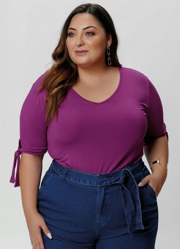 Blusa Plus Size (Fucsia) com Mangas 3/4