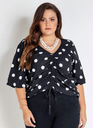 Blusa Plus Size (Preta) com Po� e Franzido