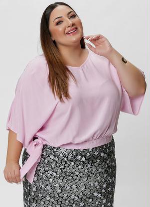 Blusa Plus Size (Rosa) com Amarração na Barra Blusa Plus Size (Rosa) com Amarração na Barra