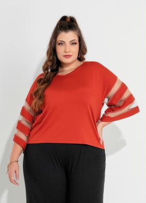 Blusa Plus Size (Telha) com Recortes Blusa Plus Size (Telha) com Recortes