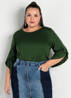 Blusa (Verde) com Mangas Sobrepostas Plus Size