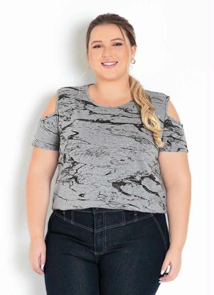 Blusa (Abstrato) com Ombros Vazados Plus Size