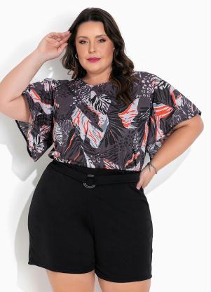 Blusa (Animal Print Cinza) com Mangas Plus Size