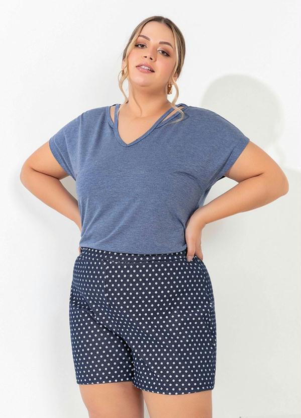 Blusa (Azul) com Recorte Vazado Plus Size
