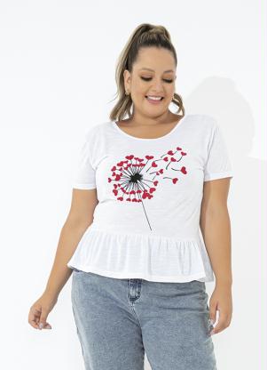 Blusa (Branca) com Babado e Estampa Plus Size