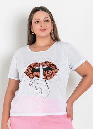 Blusa (Branca) com Estampa Localizada Plus Size