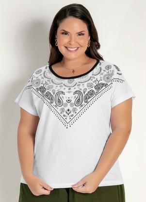 Blusa (Branca) com Estampa no Decote Plus Size