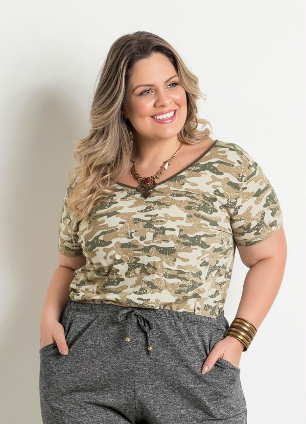 blusa camuflada feminina plus size