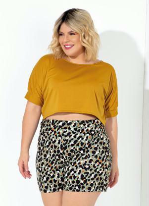 Blusa (Caramelo) Curta com Franzidos Plus Size