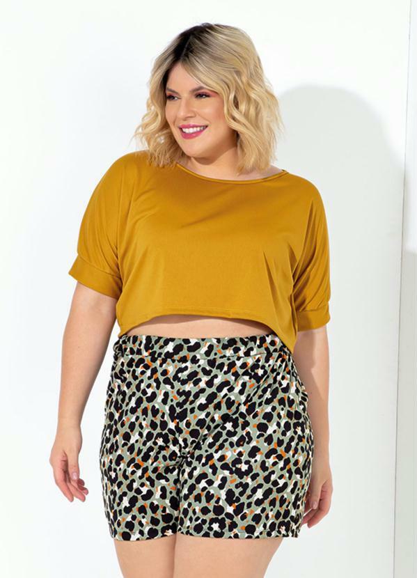 Blusa (Caramelo) Curta com Franzidos Plus Size