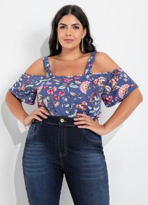 Blusa (Floral) com Al�as Largas e Mangas Plus Size