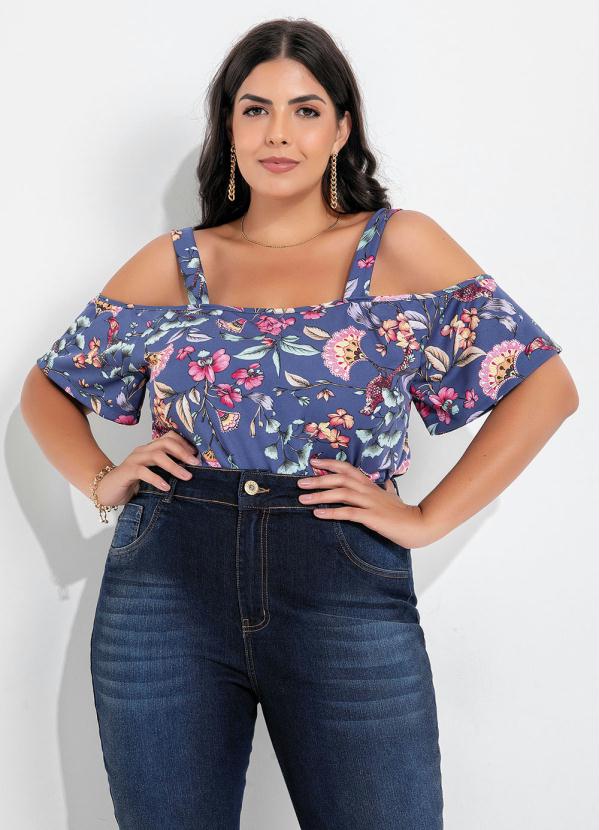 Blusa (Floral) com Al�as Largas e Mangas Plus Size