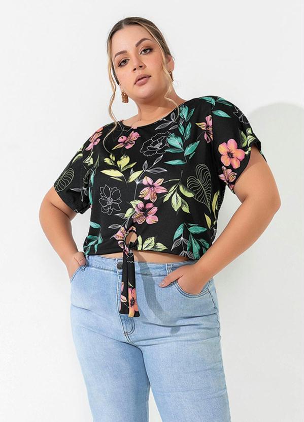 Blusa (Floral Preta) com Amarração Plus Size Blusa (Floral Preta) com Amarração Plus Size