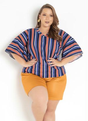 Blusa (Listrada) com Babados Plus Size Blusa (Listrada) com Babados Plus Size