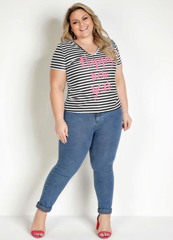 blusa listrada plus size