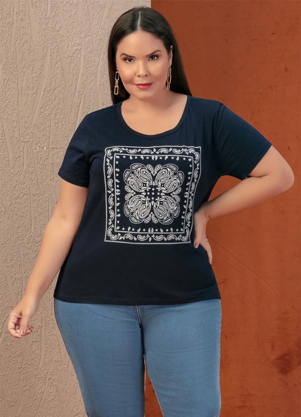 Blusa (Marinho) com Estampa na Frente Plus Size Blusa (Marinho) com Estampa na Frente Plus Size