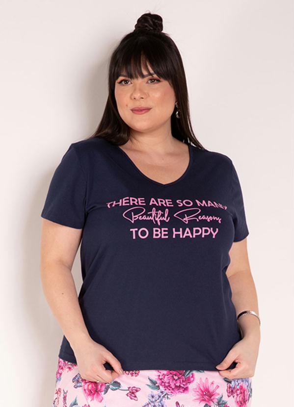 Blusa (Marinho) com Estampa na Frente Plus Size