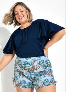 Blusa Marinho com Mangas Amplas Plus Size