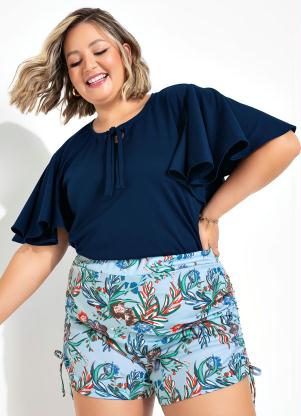 Blusa (Marinho) com Mangas Amplas Plus Size