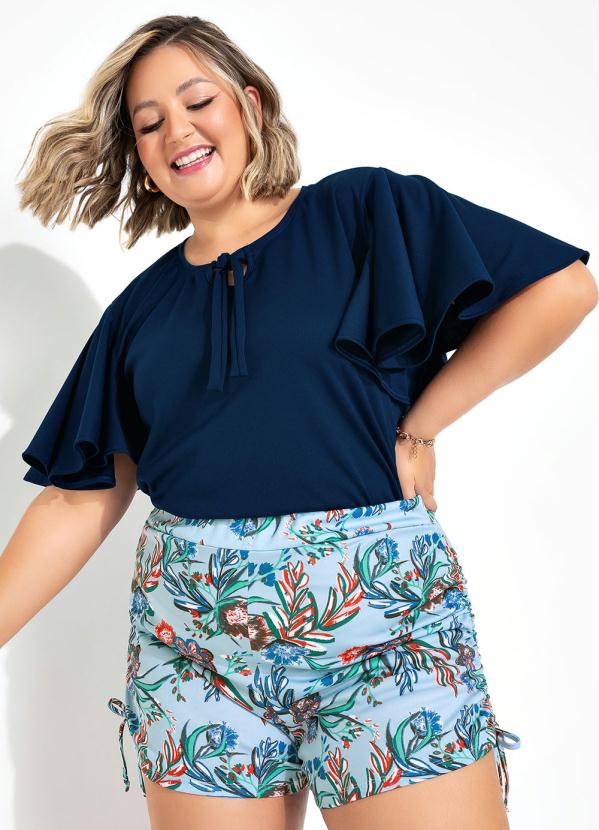 Blusa (Marinho) com Mangas Amplas Plus Size
