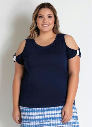 Blusa (Marinho) com Ombros Vazados Plus Size Blusa (Marinho) com Ombros Vazados Plus Size