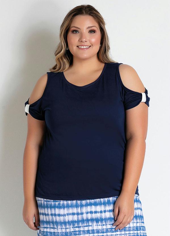 Blusa (Marinho) com Ombros Vazados Plus Size Blusa (Marinho) com Ombros Vazados Plus Size