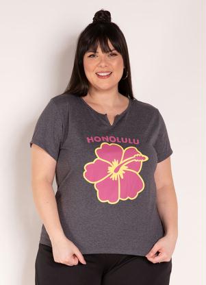 Blusa (Mescla Chumbo) com Estampa Plus Size