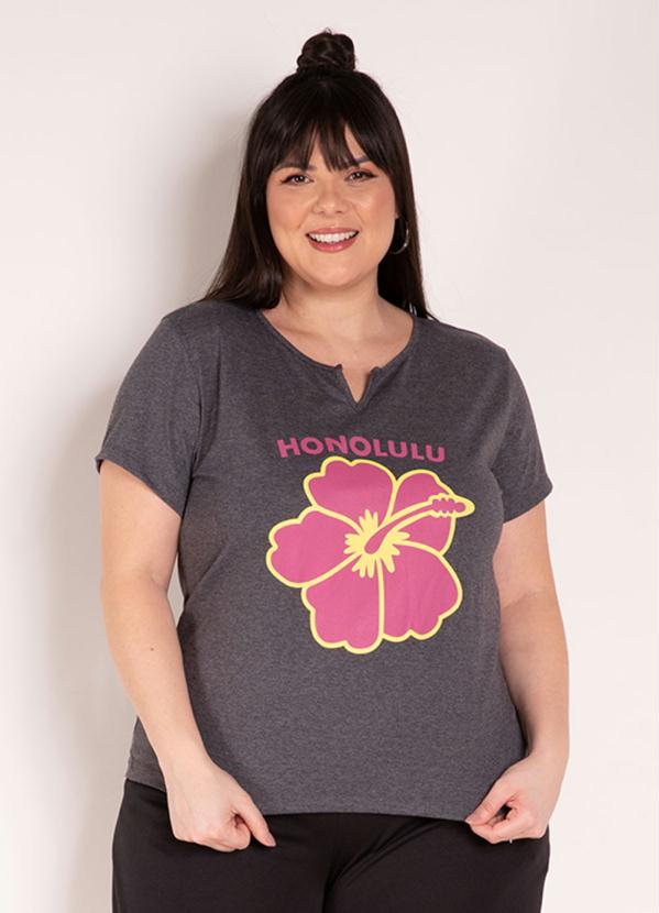 Blusa (Mescla Chumbo) com Estampa Plus Size