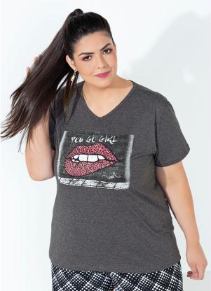 Blusa (Mescla Chumbo) com Estampa Plus Size Blusa (Mescla Chumbo) com Estampa Plus Size