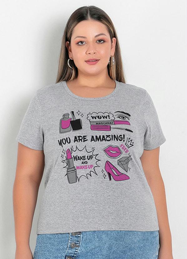 Blusa (Mescla) com Estampa na Frente Plus Size