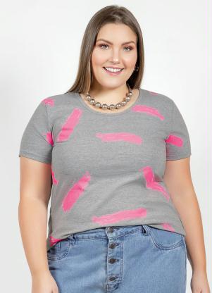 Blusa (Mescla) com Estampa Neon Frontal Plus Size Blusa (Mescla) com Estampa Neon Frontal Plus Size