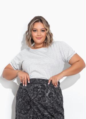 Blusa (Mescla) com Frufru no Decote Plus Size