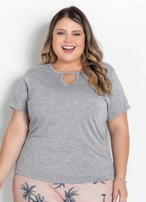 Blusa (Mescla) com Gota no Decote Plus Size