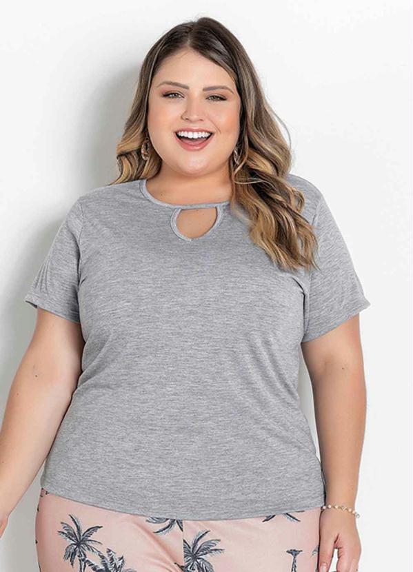 Blusa (Mescla) com Gota no Decote Plus Size
