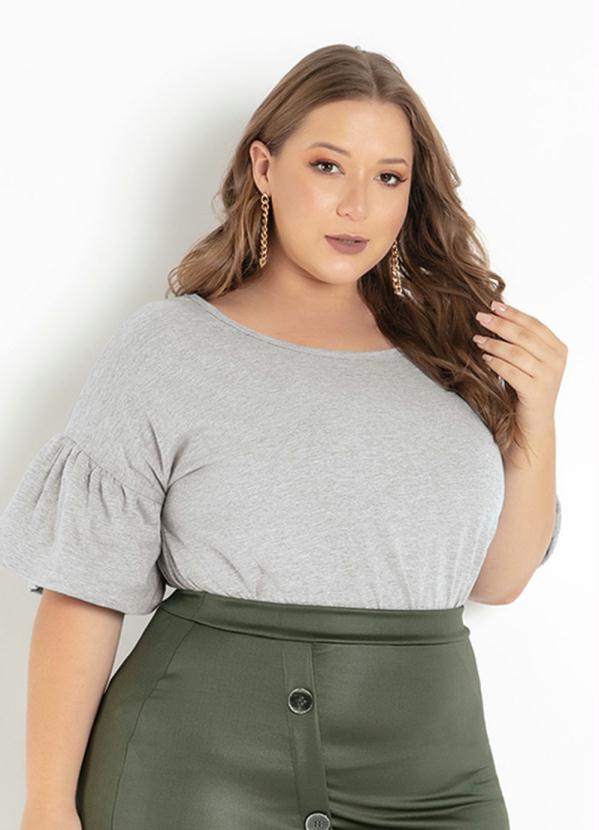 Blusa (Mescla) com Mangas Balon� Plus Size