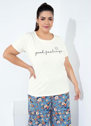 Blusa (Off White) com Estampa na Frente Plus Size Blusa (Off White) com Estampa na Frente Plus Size