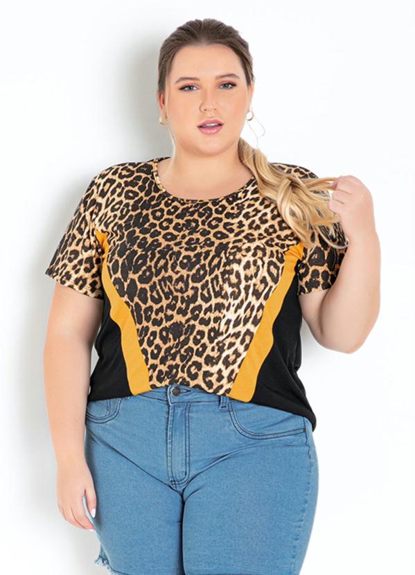 Blusa (On�a) com Recortes Plus Size