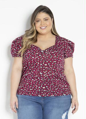 Blusa (On�a Pink) com Mangas Bufantes Plus Size