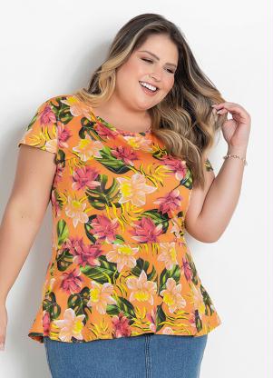 Blusa Peplum Plus Size (Floral Laranja) Blusa Peplum Plus Size (Floral Laranja)