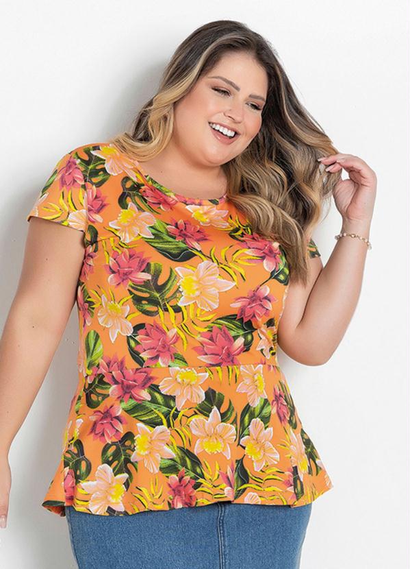 Blusa Peplum Plus Size (Floral Laranja) Blusa Peplum Plus Size (Floral Laranja)